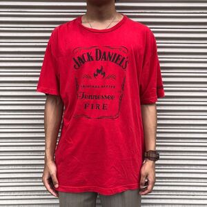 00s USA製 Royal Apparel Jack Daniels ジャックダニエル 半袖Tシャツ 半袖 企業プリント レッド コットン カットソー 古着 赤 2XL 90s