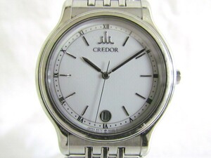 1000円スタート 腕時計 SEIKO セイコー CREDOR クレドール 9572-6000 クオーツ QZ デイト ホワイト文字盤 シルバー メンズ WHO K50018