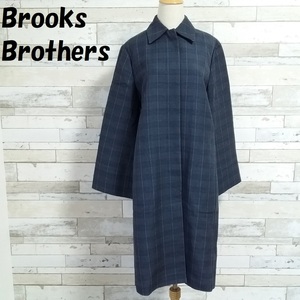 【人気】Brooks Brothers/ブルックスブラザーズ イタリア製 チェック柄 ステンカラーコート 比翼 ベルスリーブ サイズ2 レディース/9631