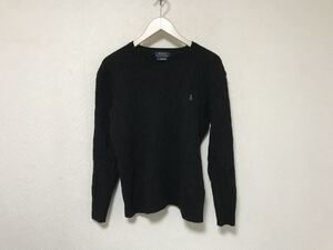 本物ポロラルフローレンPOLO Ralph Laurenウールカシミヤニットアーガイル編み込み長袖セーターメンズアメカジサーフミリタリービジネス黒S