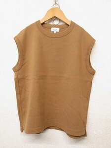 k6155：日本製！Le glazik ル グラジック フライス編みフレンチスリーブTシャツ 36 ノースリーブ 茶/アンバー レディース/日本製：35