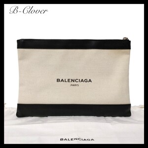 【未使用級】BALENCIAGA バレンシアガ ネイビークリップ M 373834 クラッチバッグ セカンドバッグ アイボリー×ブラック