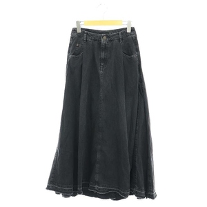 ヒステリックグラマー HYSTERIC GLAMOUR USED加工デニム フレアスカート ロング タック カットオフ S 黒 ブラック /ES ■OS レディース