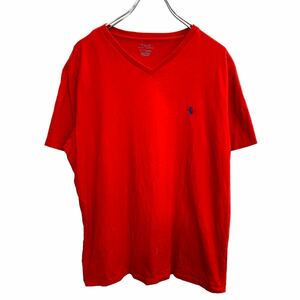 POLO RALPH LAUREN 半袖 ロゴ Tシャツ Lサイズ ポロラルフローレン Vネック レッド 古着卸 アメリカ仕入 t2408-3012