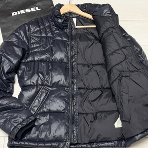 極美品/XLサイズ相当●DIESEL ディーゼル ナイロン 中綿 パーカー フード ジャケット キルティング ロゴ刻印 アウター ブルゾン 秋冬 黒