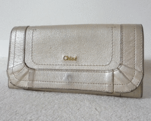 クロエ　Chloe　レザー　ベージュ系　長財布　ロングウォレット　レディース