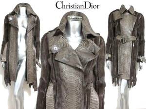 二点落札で送料無料！ C048 定価300万円 Christian Dior クリスチャンディオール ミンク 蛇革 コート 40 アウター レディース 茶 ブラウン