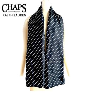 CHAPS RALPH LAUREN チャップス ラルフローレン シルク ウール マフラー ストール ストライプ柄 黒 日本製 メンズ カジュアル フォーマル