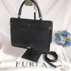 【美品】フルラ ライク 2way ショルダーバッグ 黒 レザー シボ革 肩掛け