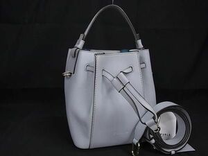 1円 ■美品■ FURLA フルラ ミアステラ レザー 巾着型 2WAY ハンドバッグ ショルダーバッグ 斜め掛け レディース ライトブルー系 FC5221