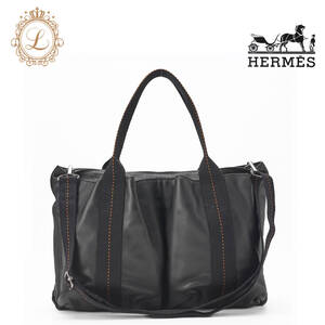 HERMES エルメス キャラバンホリゾンタルMM 2WAY トートバック ヴォーデルマ 黒（シルバー金具） レディース ボストンバッグ ショルダーバ