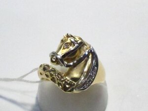 ★オシャレ■指輪■即決■ホース柄■ダイヤ０．０３ｃｔ■Ｋ１８・プラチナPt900■４．１ｇ■１０．５号■中古品■