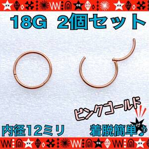 ボディピアス 18G 2個 セグメントリング 軟骨 ワンタッチ 12mm サージカルステンレス 鼻 耳たぶ 着脱簡単 ファーストピアス 【匿名配送】