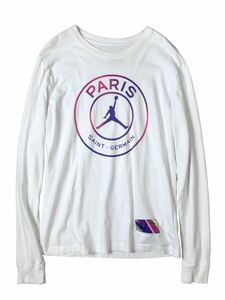 (D) NIKE AIR JORDAN ナイキ エアジョーダン PARIS SAINT-GERMAN パリサンジェルマン ロゴプリント 長袖Tシャツ M ホワイト (ma)