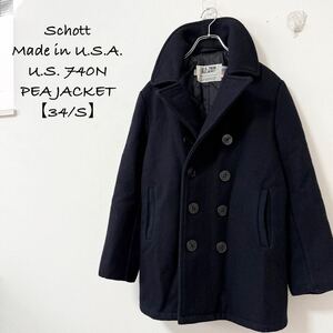 USA製★Schott/ショット★US740N★Pジャケット★Pコート★ブラック/黒★34/S