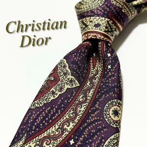 【美品】Christian Dior クリスチャンディオール ネクタイ ペイズリー柄 派手カラー スーツ メンズ ハイブランド 高級 トロッター CD