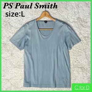 ★PS Paul Smith★Lサイズ 半袖 Tシャツ ポールスミス メンズ 緑系 グリーン 無地 シンプル ステッチ トップス ヴィンテージ T055