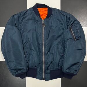 【598】 美品 80s アメリカ 製 alpha ideal MA-1 フライト ジャケット L ネイビー アルファインダストリーズ USA ミリタリー vintage navy