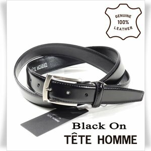 新品1円～★定価0.9万 Black On TETE HOMME テットオム 牛革レザー ビジネスベルト フリーサイズ 本革 黒 ブラック 本物◆4636◆