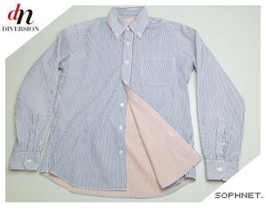 SOPHNET. ソフネット SOPH ソフ 10th 長袖 ダブルフェイス ストライプ ボタンダウンシャツ NAVY/ORANGE S