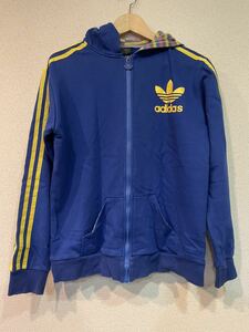 ♪adidas アディダス パーカー　ジャージ　青　カラフル　サイズL表記　ユニセックス　USED トレーニングウェア♪