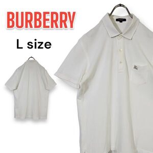 バーバリー ロンドン BURBERRY LONDON 半袖 ポロシャツ ホワイト 白 Lサイズ ノバチェック オフィスカジュアル ゴルフ 古着 ホースロゴ