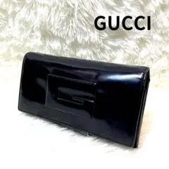 【美品】グッチ　GUCCI  長財布　エナメル　ブラック　Gロゴ