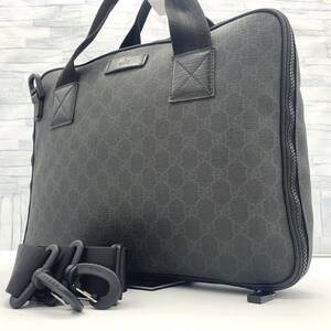 A4◎【希少 入手困難品】GUCCI グッチ GGスプリーム 2way ビジネスバッグ ブリーフケース 肩掛け 手提げ ショルダー ビジネス ブラック 黒