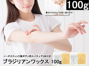 ブラジリアンワックス 100g ノーズスティック兼ボディ用スパチュア5本 脱毛 VIO 男女兼用 メンズ レディース ビキニライン 鼻毛 ムダ毛処理