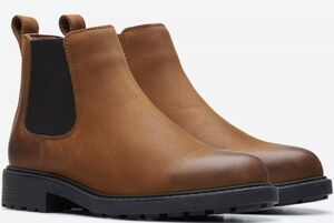 送料無料 Clarks 27cm チェルシー ブーツ ブラウン レザー ブロック ヒール ローファー サイドゴア スニーカー パンプス AAA180