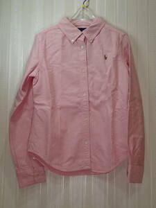 ★ラルフローレン/ Ralph Lauren 130-140㎝ぐらい ★長袖ボタンダウンシャツ（ピンク）/左胸ロゴ刺繍ありs1910