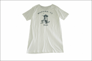 Unknown Vネック Tシャツ 白 染み込み プリント MILFORD ビンテージ ヴィンテージ USA 古着 オールド IB1149