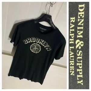 DENIM & SUPPLY デニムアンドサプライ　ラルフローレン BROOKLYN イーグル　サークルロゴ　カレッジデザインTシャツ　黒　S ブラック