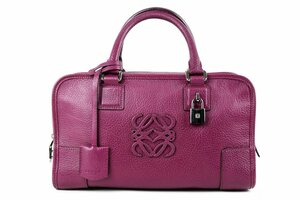 【超美品】LOEWE ロエベ アマソナ 28 ミニボストン ハンドバッグ レザー パープル ブランド鞄 レディース【NY48】