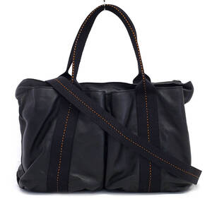 J736◆超美品【エルメス HERMES】キャラバン ホリゾンタルMM 2way ハンドバッグ◆ショルダー有 ヴォーデルマ ブラック 黒