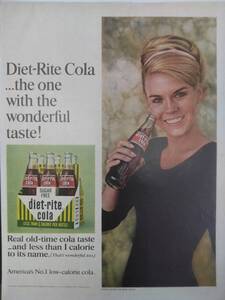 送料込【アメリカ雑貨★】ROYAL COLA Diet-Rite コーラ 雑誌 切り抜き 広告 60年代 magagine AD ガレージ 世界初ダイエットコーラ 