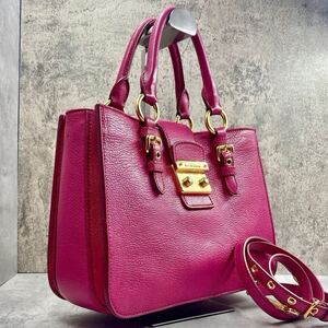 【極美品】ミュウミュウ miumiu ハンドバッグ 2way 斜め掛け ショルダー クロスボディ ピンク マドラスレザー ゴールド金具 レディース 