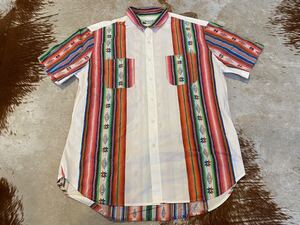 送料安 希少 Santiago shirt by GITMAN XL ビームス 古着 半袖シャツ ギットマン コットン マルチストライプ アメカジ Vintage / USED 中古