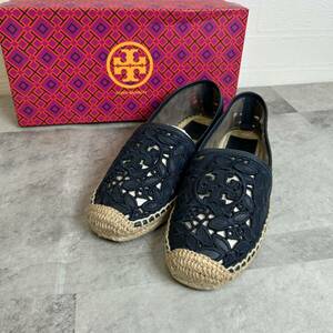 【超美品】トリバーチ　TORY BURCH スリッポン レース　フラットシューズ　ネイビー　レディース　S683