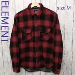 ELEMENT チェック柄 ロールアップ 長袖 ネルシャツ size M 赤 黒