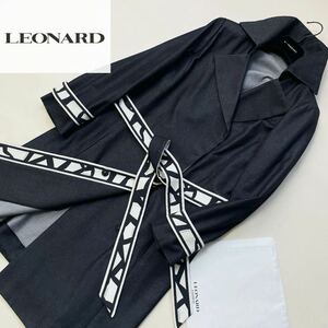 S37 定価20万超◎未使用級●LEONARD FASHON PARIS●美しいシルク　トレンチコート　レオナール レディース フォーマル 大きいサイズ42.L.XL