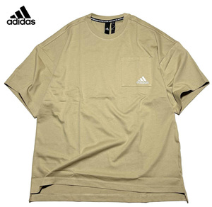 【新品】アディダス オーバーサイズ ヘビーウェイト 半袖 Tシャツ【90：ベージュ】S adidas コットン ポケT ドロップショルダー 厚手 トレ