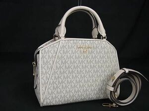 1円 ■美品■ MICHAEL KORS マイケルコース MK柄 PVC×レザー 2WAY ハンドバッグ ショルダーバッグ アイボリー系×ブラウン系 BL3284