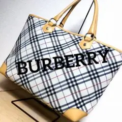 cn29 大容量！BURBERRY BLUE LABEL トートバッグ 牛革 白