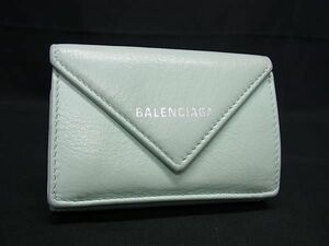 1円 BALENCIAGA バレンシアガ ペーパーミニ レザー 三つ折り 財布 ウォレット 小銭入れ 札入れ レディース ライトグリーン系 FC8189