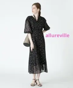 allureville シフォンフォイルフラワープリントワンピース