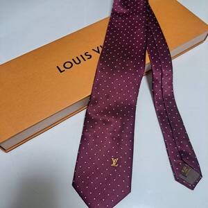 美品 ルイヴィトン Louis Vuitton ネクタイ シルク100% レッド ドット 246-61