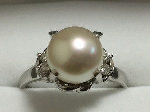 本真珠 ダイヤモンド 0.07ct Pt900 4.7g 8㎜玉 デザイン リング