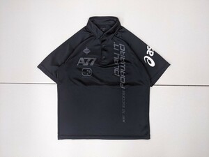 6． アシックス ASICS A77 速乾 ジャージ素材 半袖ポロシャツ ボタンダウン トレーニングウェア メンズM 黒白x706