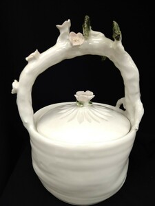 chikako yoshikawaceramic artist 装飾陶器 バスケット 常滑焼 吉川千香子 花 陶器 蓋付きバスケット 陶芸 ◇Lh3◇20